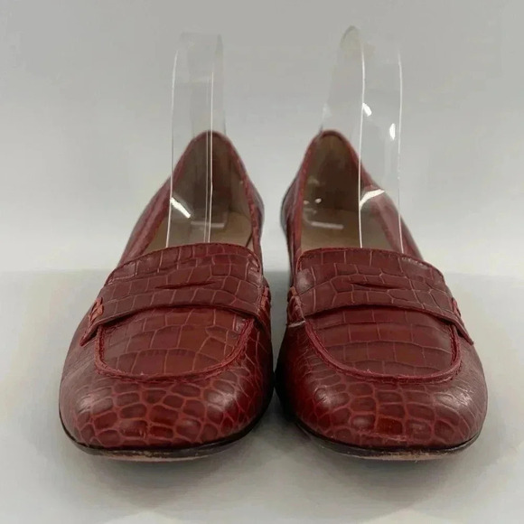 Talbots womens flats size 7 red tortoise embossed leather penny loafers 80s 90s - Picture 3 of 10